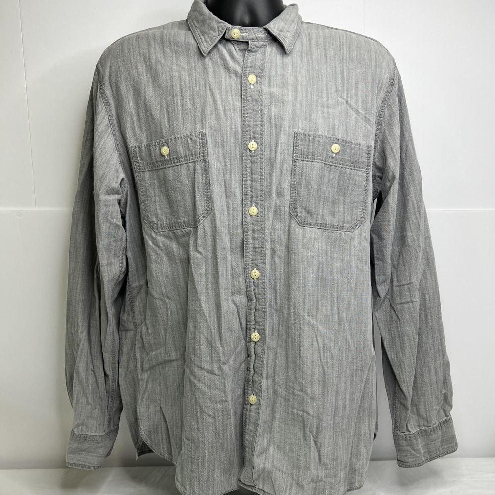 J.Crew Tailored Fit‎ Men's Size XL Solid Gray Cotton Long Sleeve Casual Shirt